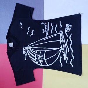 Vintage 90s Sail Board Near Beach Big Print Both Sides T-Shirt